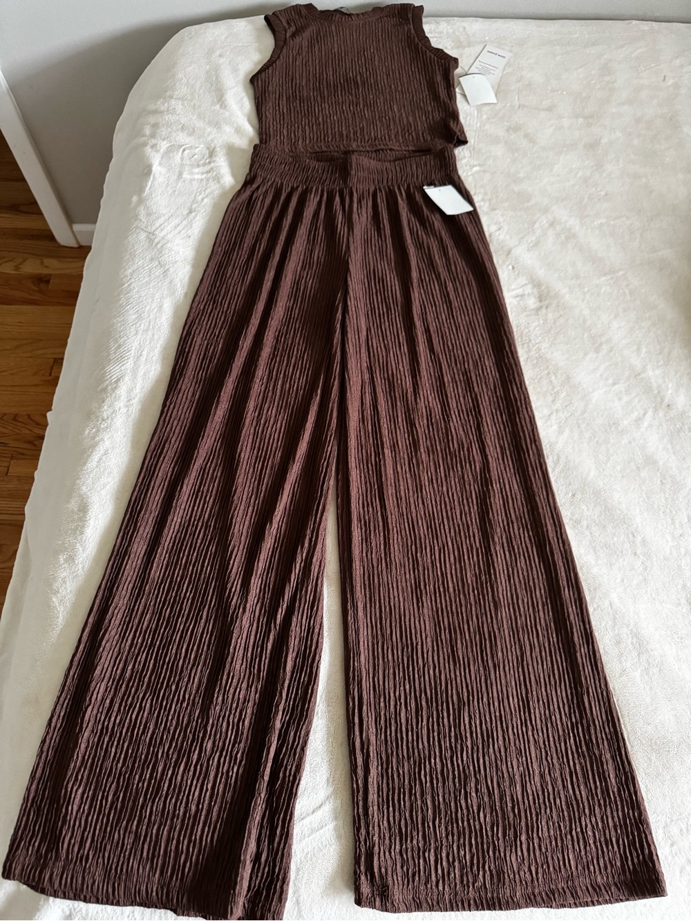 Ribbed Wide-Leg Jumpsuit in Chocolate Brown